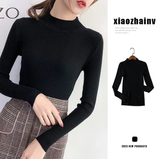 Xiaozhainv Áo sweater dệt kim ôm dáng dài tay cổ lọ trẻ trung cho nữ