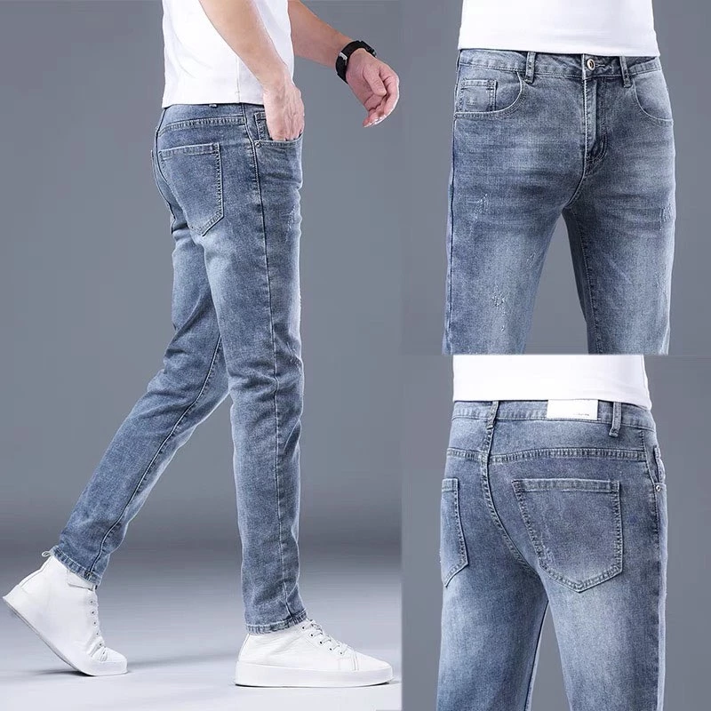 QUẦN JEAN NAM MẪU MỚI VẢI MỀM CO GIÃN DÁNG ÔM NHẸ BODY XANH NHẠT XƯỚC NHẸ 551 X1 QJN