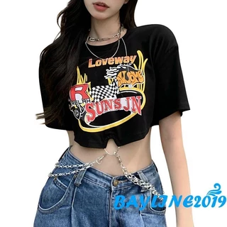 Áo Thun Croptop Loveway SUN.S JN Phối Khoen Xích Cá tính Sành Điệu