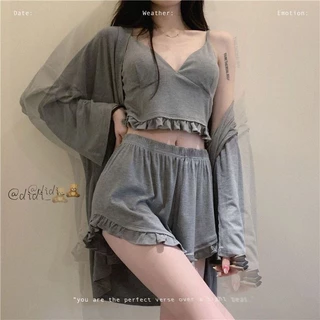 [ Order trả hàng sau 13 ngày] Set 3 Chi Tiết Bộ Ngủ Nữ Sexy Có Đệm Ngực