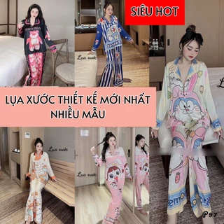 ẢNH THẬT pijama tay dài lụa xước thiết kế mới hot trend, đồ bộ lụa xước cao cấp giá rẻ tận xưởng, pijama nữ freeship