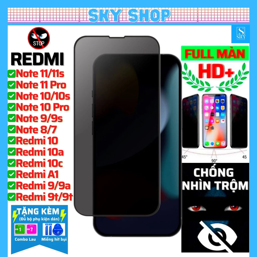 Cường lực chống nhìn trộm Redmi Note 11 Pro 10 Pro 9s 9 Pro Redmi K30 5G K40 K50 Gaming 10 10A  A1 10X 9 9A 9C 9T 8 7 12