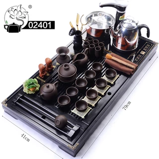 khay 79x41 cm -Bàn trà điện thông minh ,   ấm chén gốm sứ  tử sa - Mã: 02401-25 bếp vàng đen