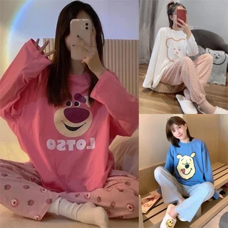 🎀 Đồ Bộ Pijama Dài Tay Chất 💖 Cô Gái Dâu Tây Gấu Siêu Phổ Biến INS Phong Cách ✨TTK386