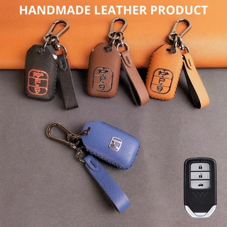 Bao da móc khoá bọc chìa khoá smartkey xe ô tô Honda Ctity, Civic, Accord, CRV, HRV da bò handmade móc đen H