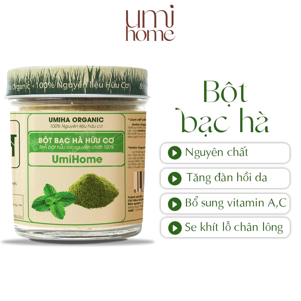 Bột đắp mặt nạ Bạc Hà nguyên chất UMIHOME 135g loại bỏ mụn trứng cá, se khít lỗ chân lông, dưỡng hồng da