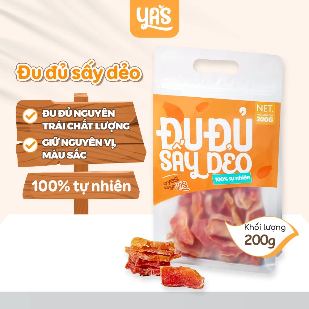 Đu đủ sấy dẻo YAS túi 200g công thức độc quyền vị ngọt thanh nhẹ nhàng, nhiều dinh dưỡng