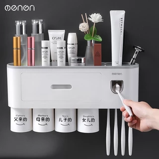 Bộ Nhả Kem Đánh Răng Tự Động OENON Dán Tường Cao Cấp Để Bàn Chải Thông Minh