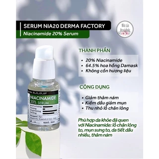 Tinh chất dưỡng trắng Derma Factory Niacinamide 20% Serum 30ml