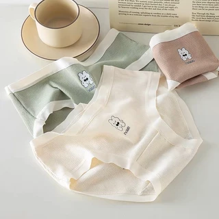 .Quần Lót Nữ Cotton Gân Tăm Viền Su Phối Hoạ Tiết Hình Thỏ 0119