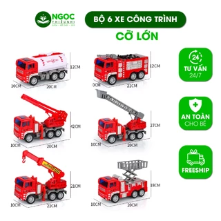 Xe ô tô đồ chơi, bộ 6 xe công trình/ xe cứu hỏa cỡ lớn cho bé