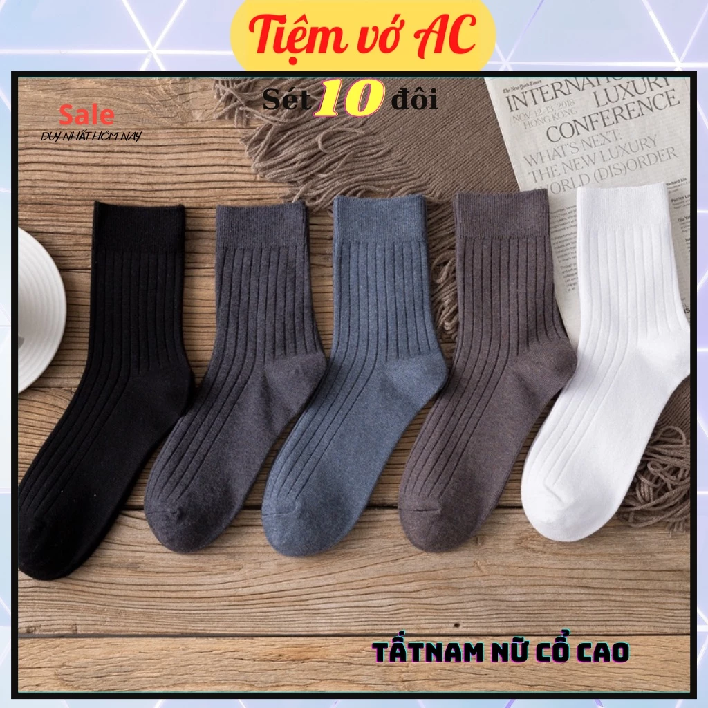 Tất nam nữ cổ cao sét 10 đôi 5 màu T12