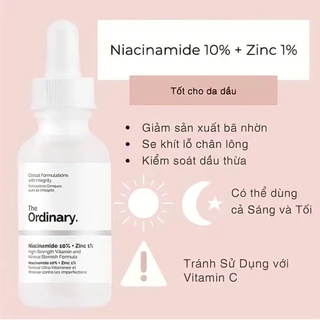 Tinh Chất The Ordinary Niacinamide 10% + Zinc 1% giảm mụn, mờ thâm, thu nhỏ lỗ chân lông hiệu quả