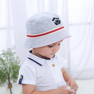 Mũ vành cho bé trai , Mũ cotton trẻ em Miller màu ghi viền đỏ thêu mỏ neo size từ 6 tháng đến 5 tuổi