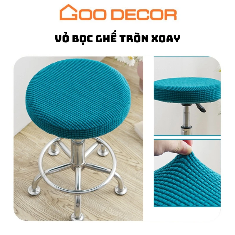 Bọc ghế xoay GOO Decor, vỏ bọc ghế tròn xoay vải nhung gân dày dặn co giãn mềm mại
