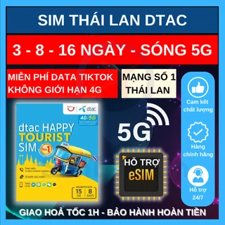 Sim Thái Lan du lịch 3 8 10 16 ngày DTAC Truemove Thailand tốc độ cao không giới hạn - mạng 4G 5G gọi miễn phí