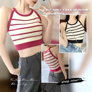 [HBNE] Áo Crop Top Dệt Kim Hai Dây Kẻ Sọc Thời Trang Mùa Hè Gợi Cảm FHS