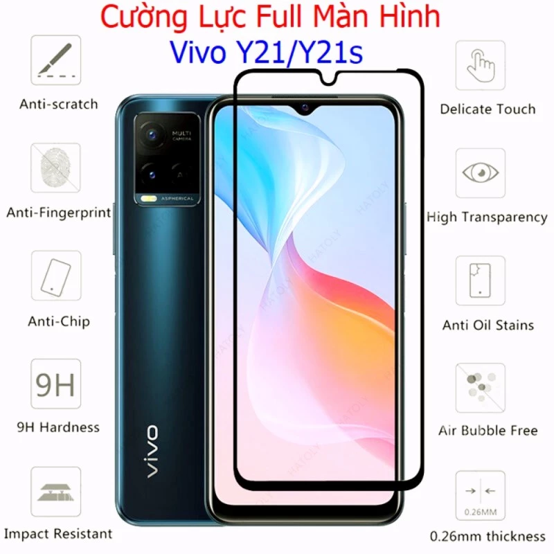 (F40) Miếng Dán Cường Lực Vivo Y21 / Y21s / Y33s / T1x 4G Full Màn Hình