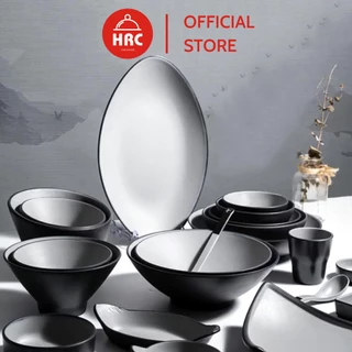 Bộ bát đĩa nhựa phíp melamine giả gốm sứ 2 lớp nhập khẩu cao cấp Grey Rock