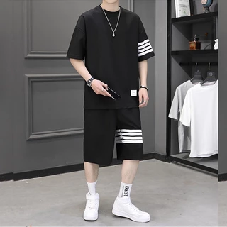 Bộ Đồ Nam Mùa Hè Áo Thun Tay Lỡ Unisex Quần Short Kẻ 3 Sọc Ngang Thời Trang Zenkonu QA NAM 133V3