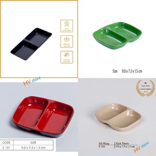 Đĩa chấm, chén gia vị 2 ngăn melamine các cỡ, các màu (tự chọn) - HV Store