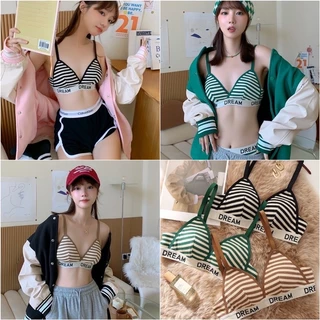 sét bộ bra bộ bikini kẻ Dream đệm mỏng nâng ngực phong cách thể thao.