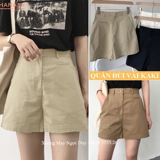 Quần đùi nữ kaki thô túi mổ khóa thật - Quần Short nữ lưng cao Ulzzang - Quần sooc nữ cạp cao mặc nhà đi biển mùa Hè đẹp