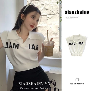 Xiaozhainv Áo Croptop Dệt Kim Sát Nách Cổ Polo In Chữ Thời Trang Mùa Hè Dễ Phối Đồ Với 5 Màu Sắc Lựa Chọn