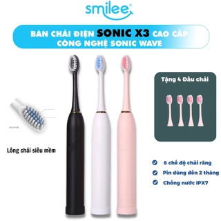 Bàn chải điện Sonic-X3Pro - Công nghệ Sonic Wave tiên tiến- Kèm 4 đầu bàn chải - Đánh bay mảng bám, sạch răng sâu