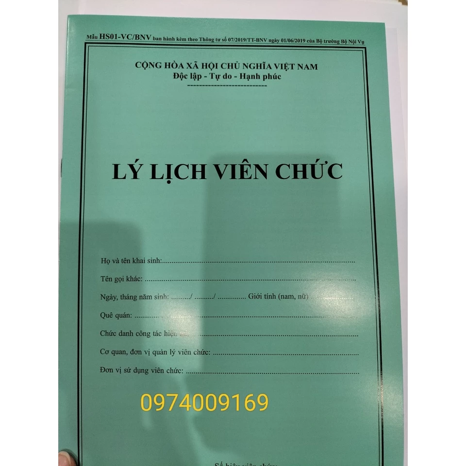 5 quyển lý lịch viên chức mẫu HS01- VC/BNV