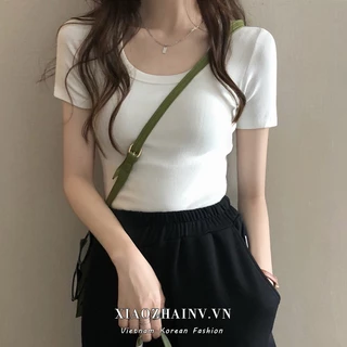 20240326 Xiaozhainv Áo croptop Màu Sắc Trắng Trơn Thời Trang Mùa Hè Cho Nữ Có 9 Màu Lựa Chọn