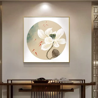 Tranh canvas treo tường hoa sen trắng vuông 70 x 70 cm