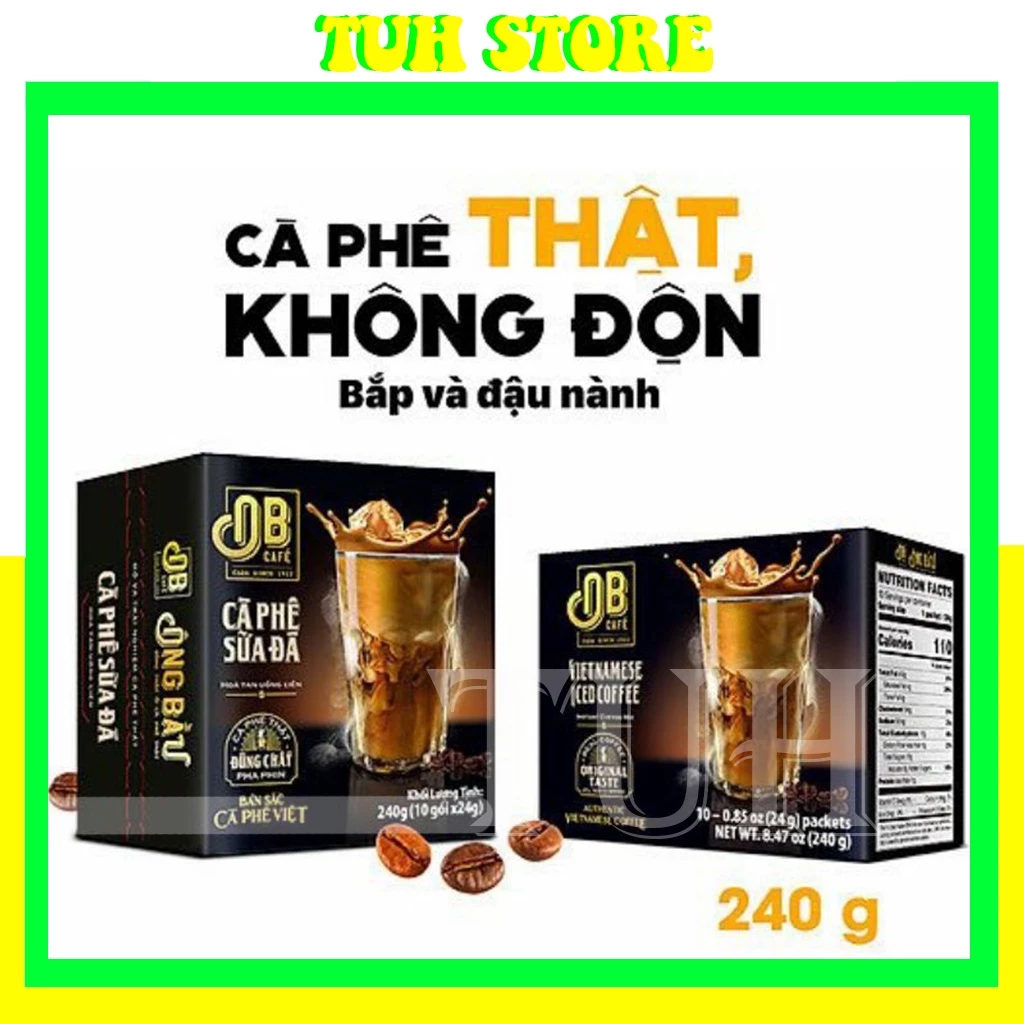 [Hộp 10 Gói 24g]Cà Phê Sữa Đá Ông Bầu, cà phê ob, ob cafe-TUH Store