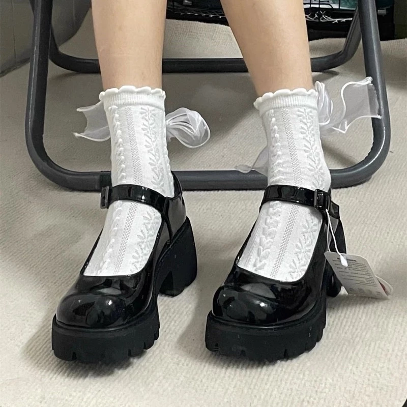 Giày búp bê lolita nữ độn đế quai cài đế 5cm Cao Cấp (chân gầy, thon đặt lùi 1sz)