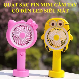 Quạt cầm tay mini sử dụng pin sạc có đèn led với thiết kế hoạt hình cực kì dễ thương