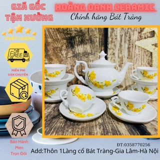 (CHỌN MẪU)Ấm chén pha trà Bát Tràng-men Trắng vẽ Hoa Mai Vàng,ấm Phú Quý