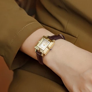 Đồng hồ nữ chính hãng cao cấp SKHL mặt vuông dây da phong cách vintage cổ điển bảo hành 12 tháng chống nước tốt