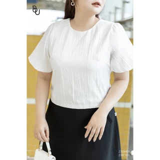 Áo croptop cổ tròn tay đèn lồng BIGSIZE (55kg đến 95kg) - 23SSM01 - [BUstu Bigsize]