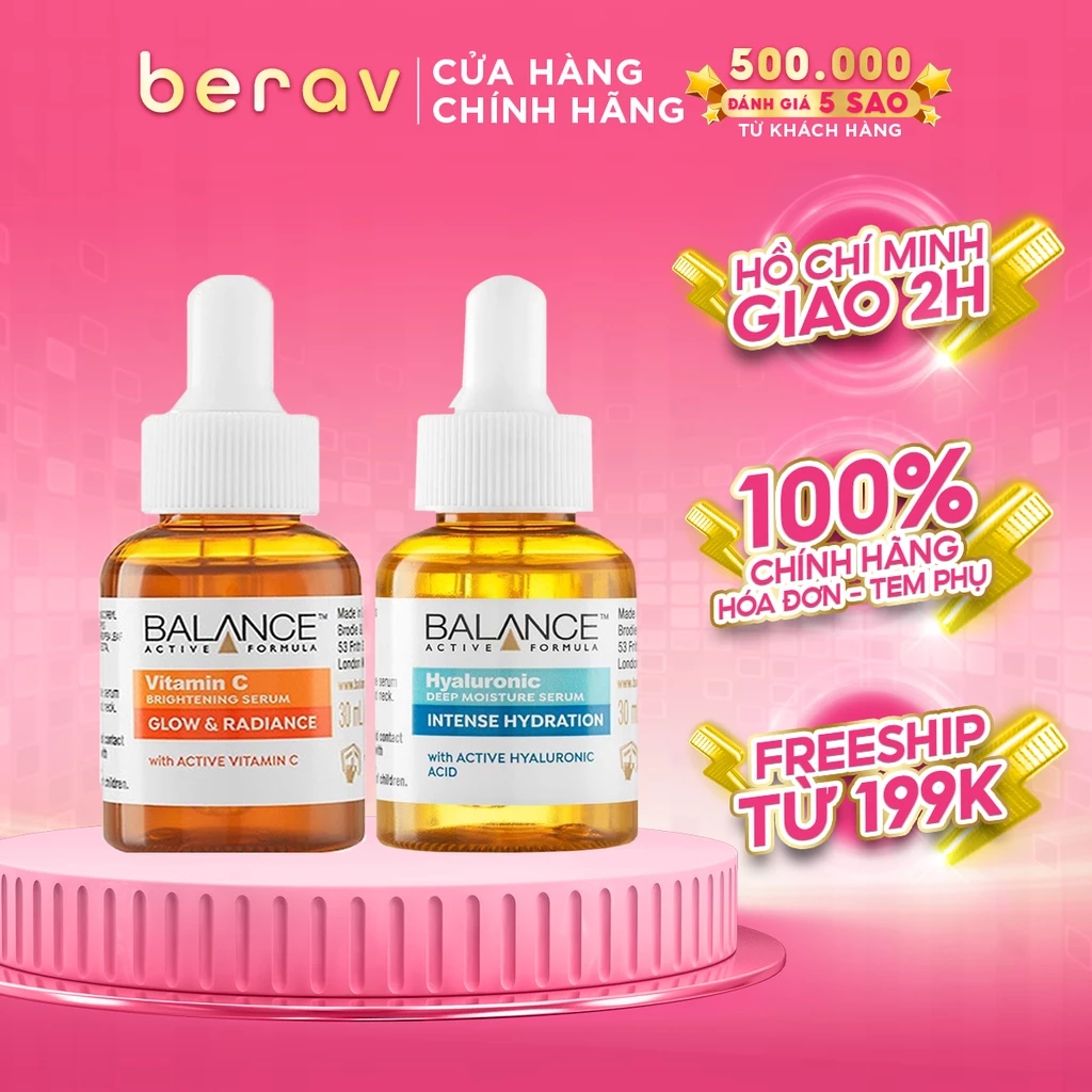 Bộ serum Vitamin C + Hyaluronic Balance trắng da căng mượt Active Formula 30ml/ chai