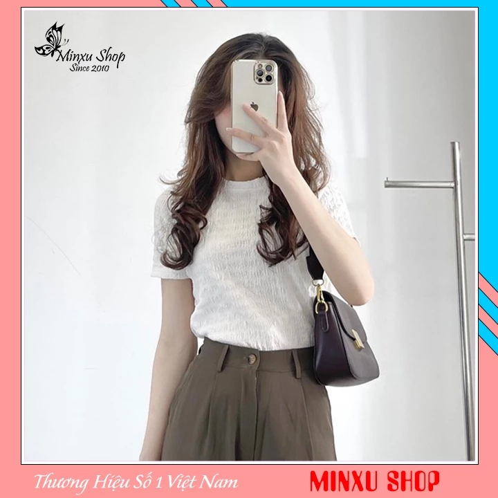 Áo Xốp Nhăn Cổ Tròn Thời Trang Nữ Dáng Vừa (40-56kg) Minxu shop PG13