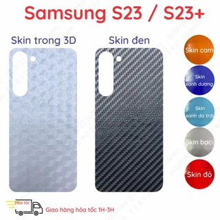 Miếng dán mặt lưng Samsung S23/ Samsung S23+ (S23 plus) skin carbon trong, đen, nhiều màu bảo vệ chống trầy xước