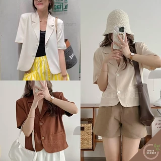 Áo vest Blazer Nữ Ngắn tay Form rộng Joliecloset Công Sở, Áo Blazer cọc tay 5 Màu trơn Phong cách Hàn Quốc Ulzzang