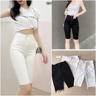 Quần Ngố Jeans Giấy Tua Gấu Màu Đen/Trắng  (FULL SIZE 35-100kg) Cạp Cao , Chất Bò Giấy co giãn 4 chiều