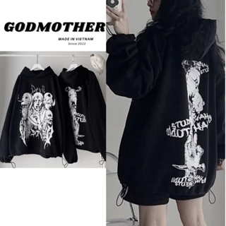 Áo Hoodie DEVIL màu đen bo rút form rộng Unisex - Suti House GODMOTHER