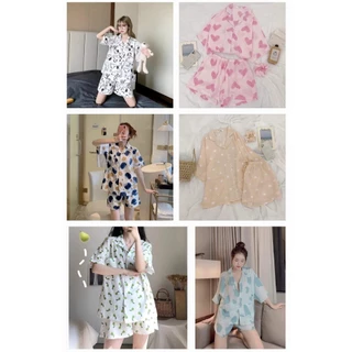 Bộ ngủ pijama tay ngắn mẫu mới nhất, Bộ ngủ pizama cộc tay quần đùi kate lụa loại 1 yêu luôn