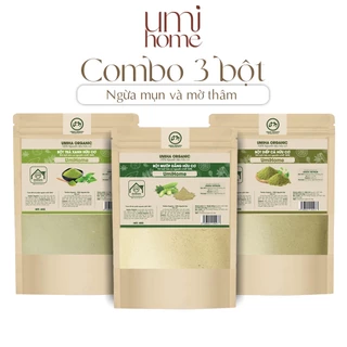 Combo 3 bột ngừa mụn và mờ thâm Umi Home gồm bột trà xanh, mướp đắng, diếp cá (40gx3)