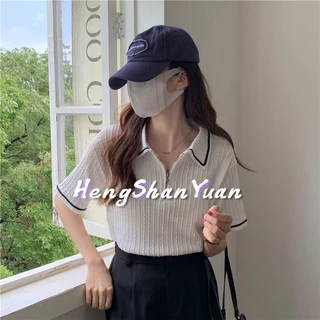 Áo polo HENG SHAN YUAN ngắn tay phối khóa kéo thời trang dành cho nữ