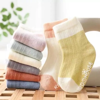 Set 5 Đôi Tất Trẻ Em Tất Cho Bé KID HOUSE Cotton Chống Trơn Trượt Cho Bé Trai, Bé Gái Đi Cực Xinh Myna SS3