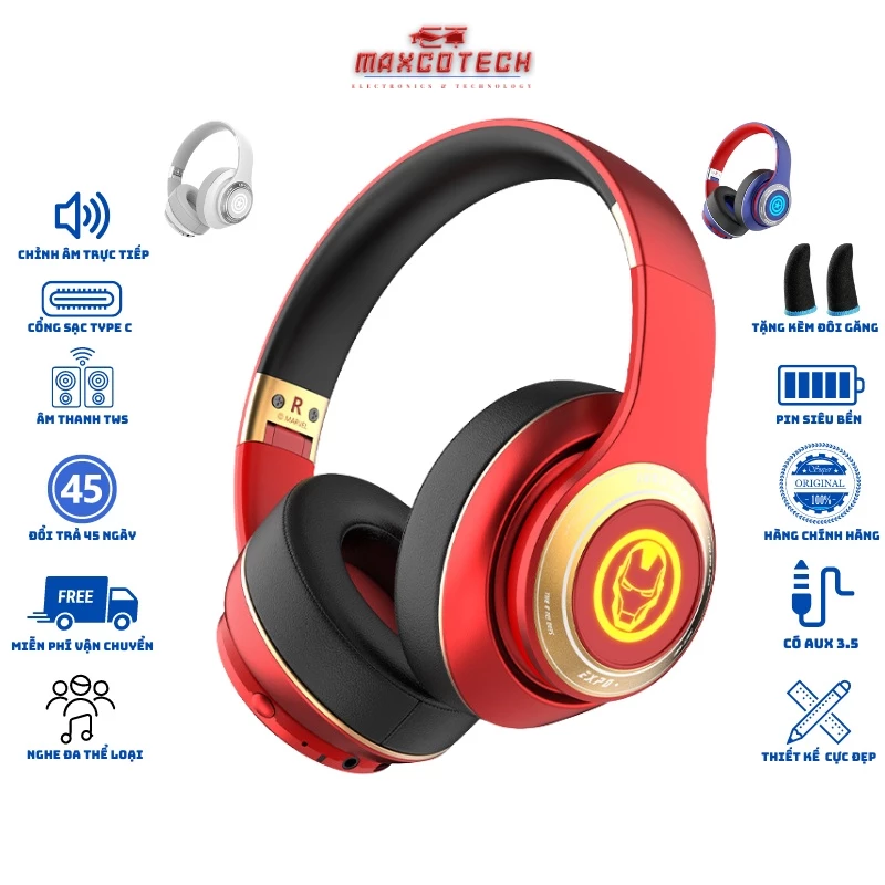 Tai Nghe Chụp Tai Bluetooth Maxcotech Marvel H2 Chất Lượng Cao Kết Nối 2 Chế Độ