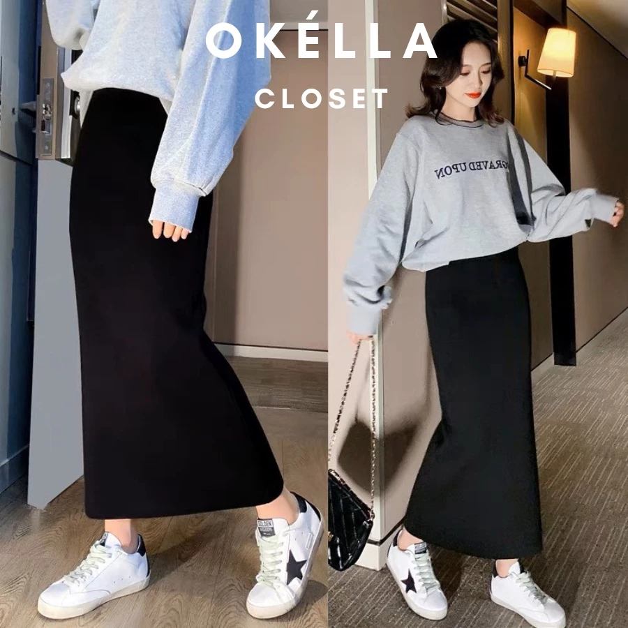 Chân váy nữ dáng dài chất Umi co giãn, chân váy nữ dáng basic Ulzzang Okélla
